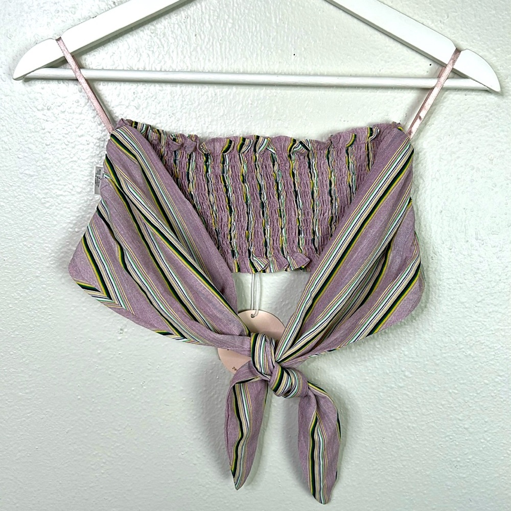 Wild Honey Lavender and Green Striped Tie-Front Top